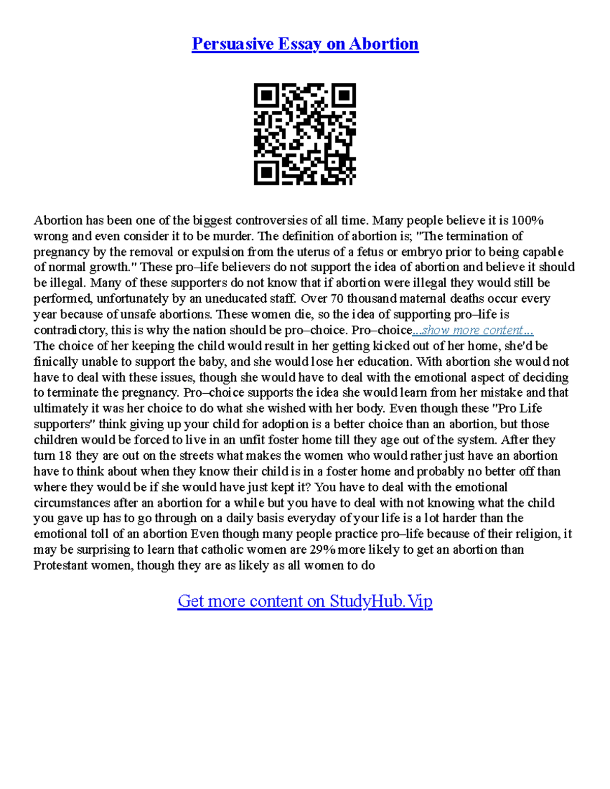 Abortion Essay Titles - Persuasive Essay on Abortion Abortion has been ...