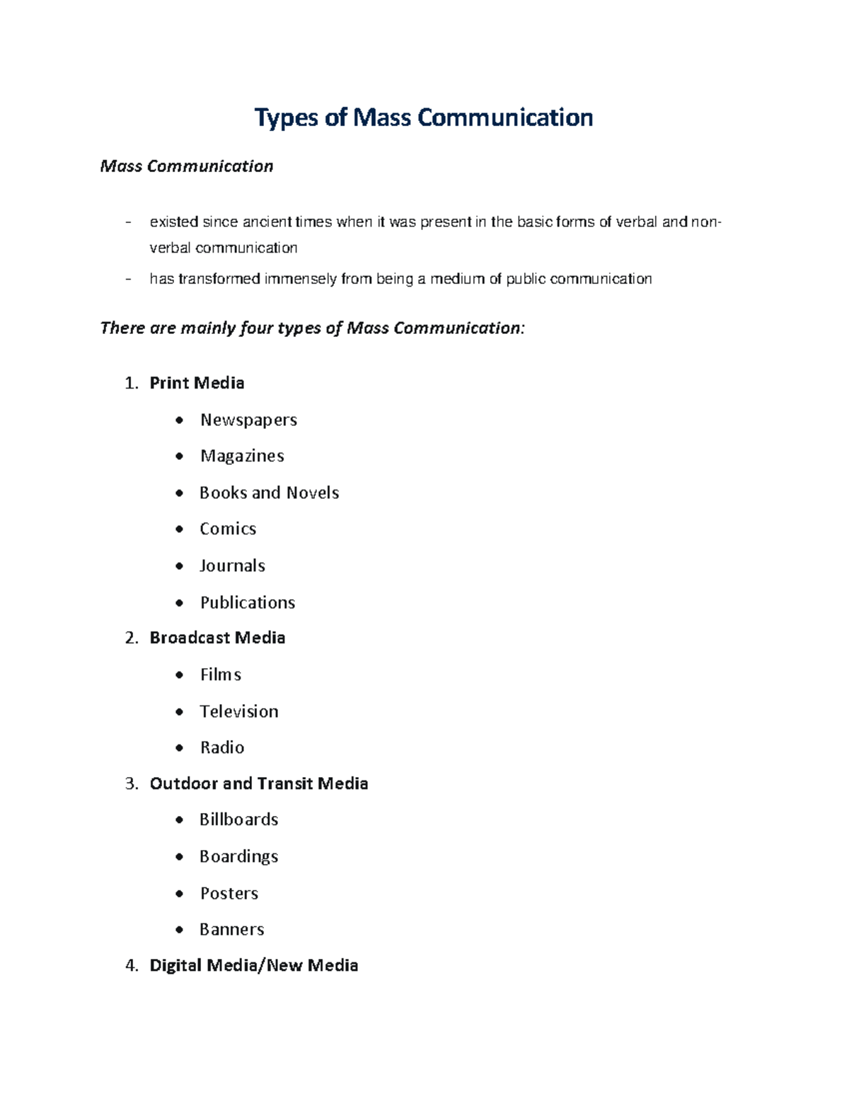 types of mass media