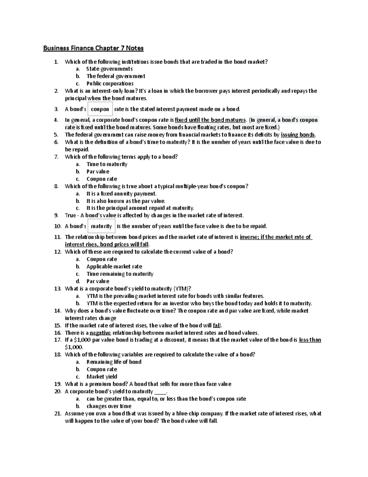 Business Finance Chapter 7 Notes - Business Finance Chapter 7 Notes ...