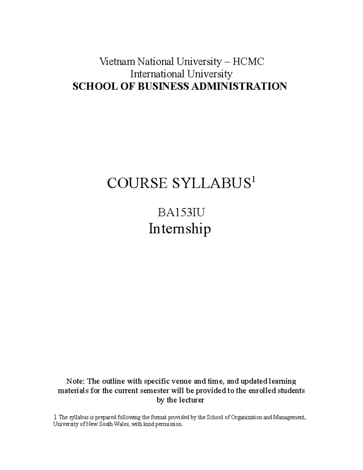 Internship syllabus - Vietnam National University – HCMC International ...