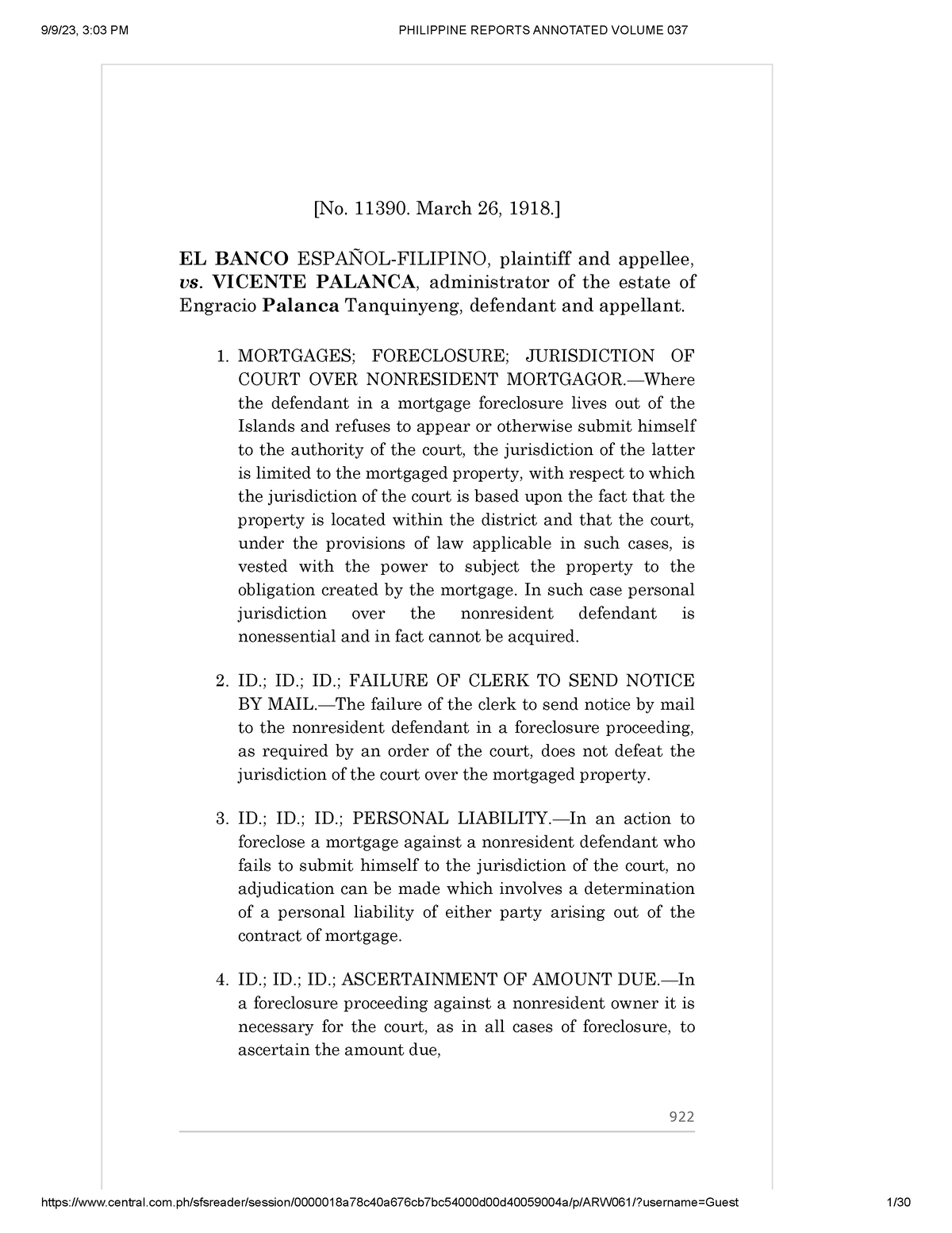 21. Banco Espanol Filipino V. Palanca, G.R. No. L-11390, March 26, 1918 ...