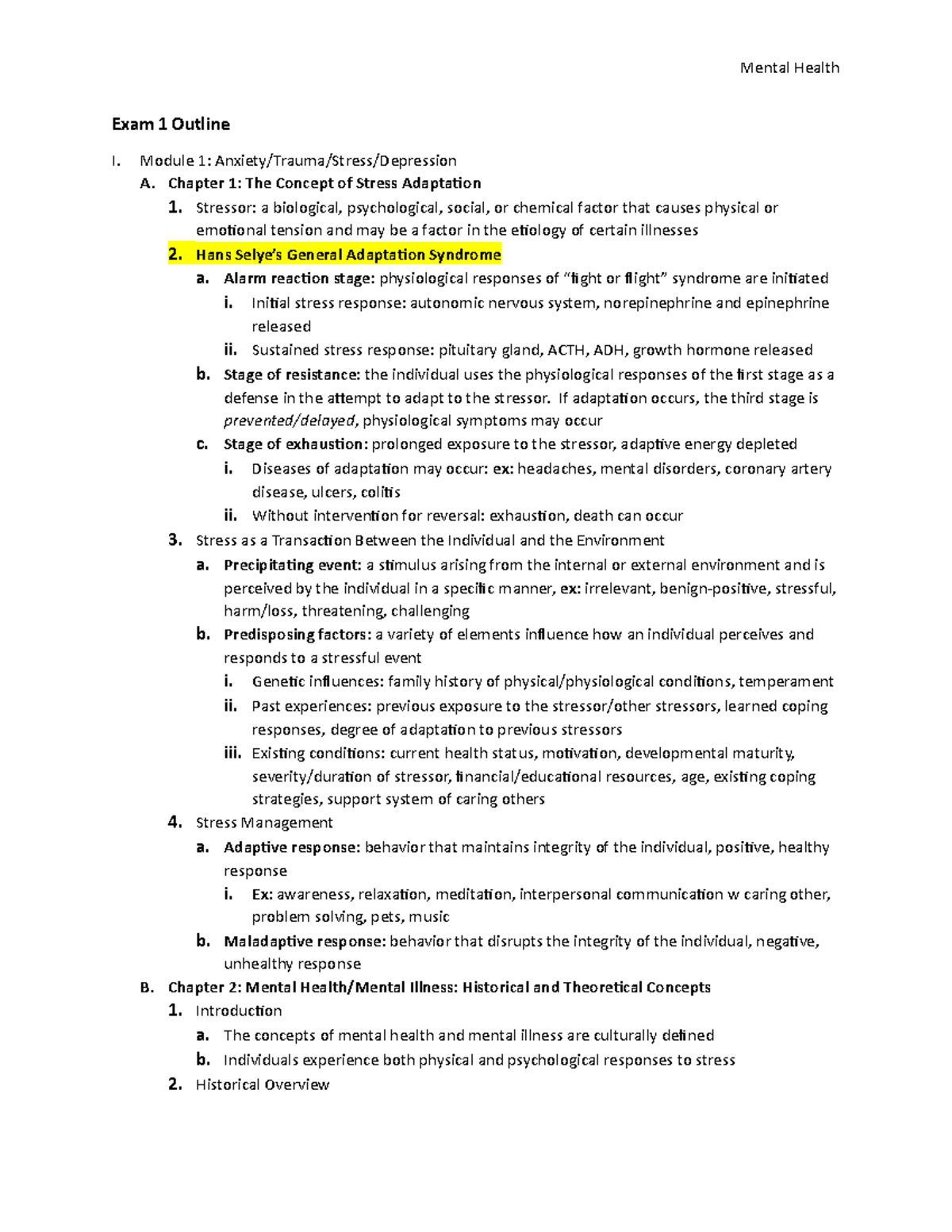 Exam 1 Outline - Exam 1 study topics - Exam 1 Outline I. Module 1 ...