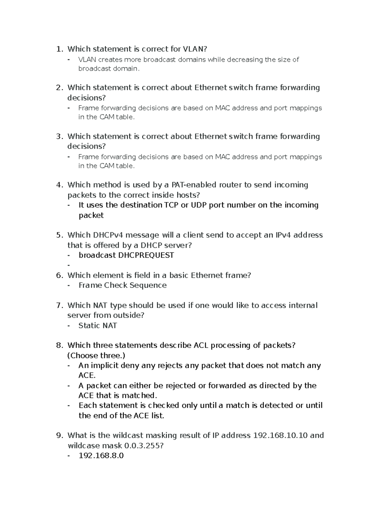 Rse quiz - practice quiz - 1. Which statement is correct for VLAN ...