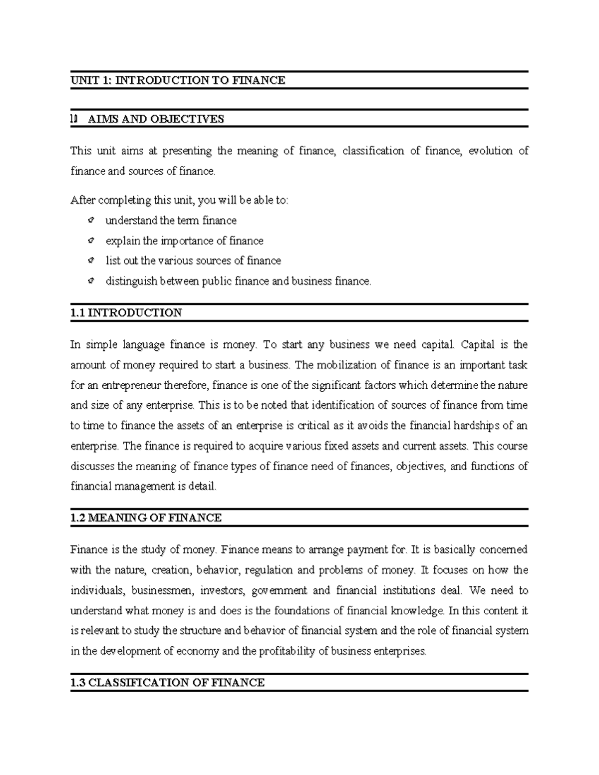 Unit 1 0 - Introduction to financial management - UNIT 1: INTRODUCTION ...