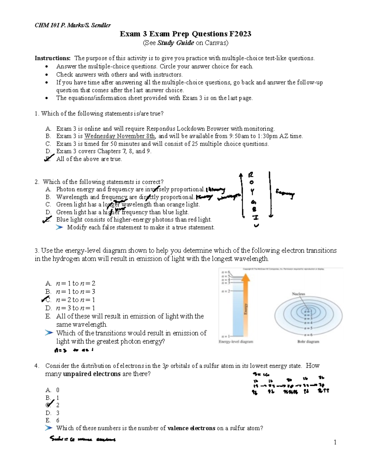 Exam 3 Review Concept Review Questions F23 - CHM 101 P. Marks/S ...