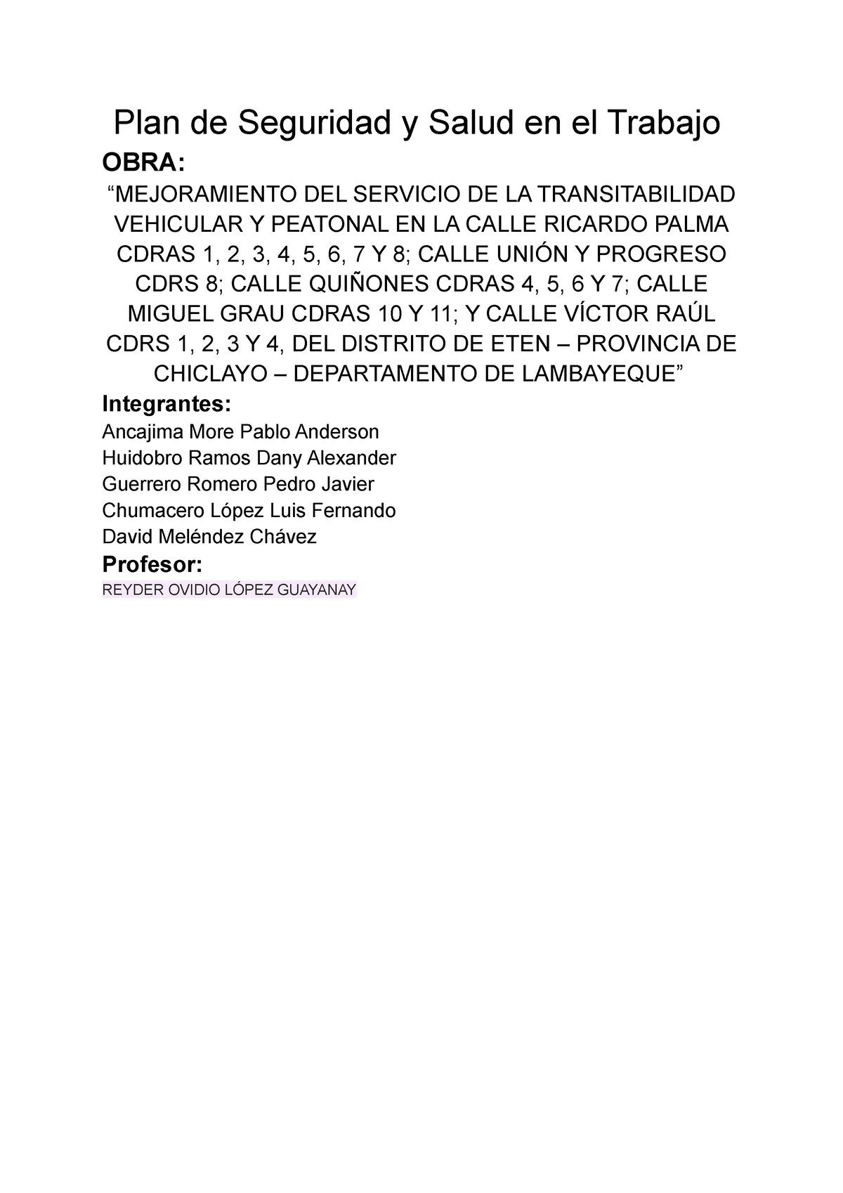 Plan De Seguridad Y Salud En El Trabajo Gestión De La Seguridad Y Salud Ocupacional En La 6180