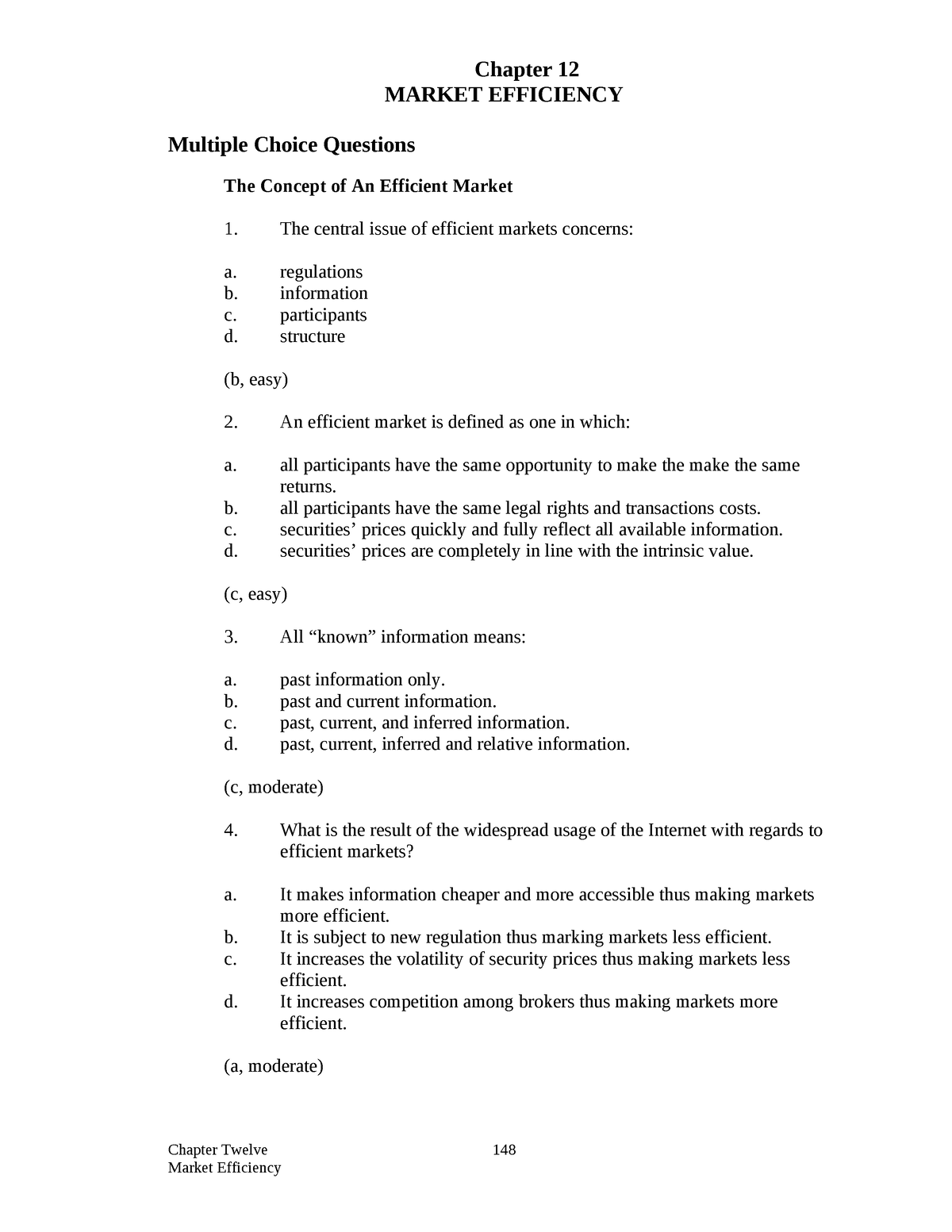 Ch 12 (test Bank) For - Chapter 12 MARKET EFFICIENCY Multiple Choice ...