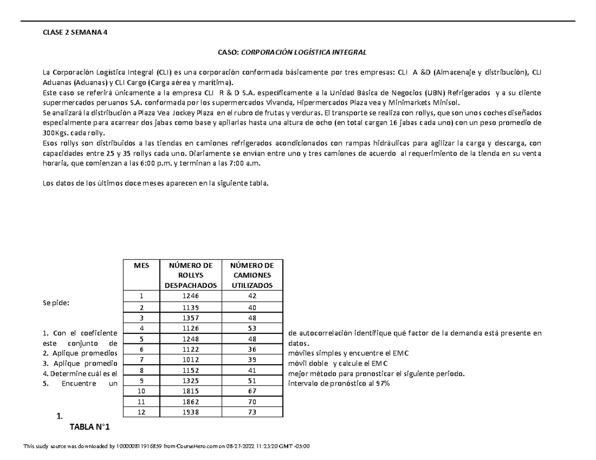 Tarea 2 PCP - CLASE 2 SEMANA 4 CASO: CORPORACI”N LOGÕSTICA INTEGRAL La ...