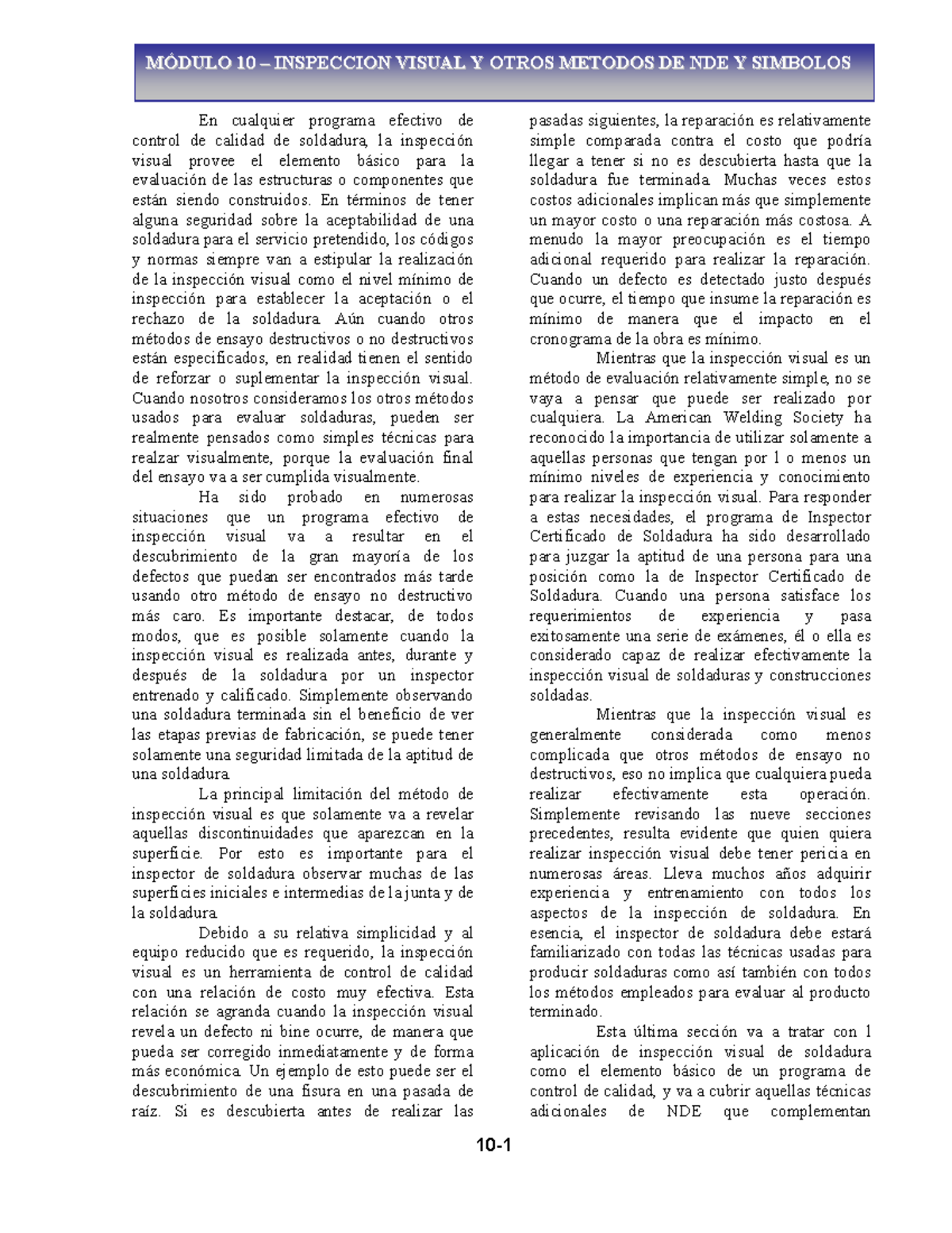 Modulo 10 - Inspeccion visual i otros metodos NDT - Módulo 10 ...