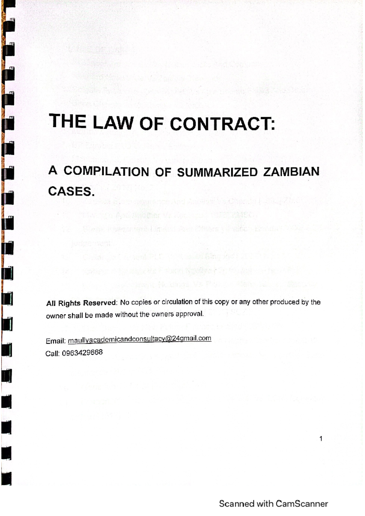 Summarized Zambian contract cases - THE LAW OF CONTRACT: A COMPILATION ...