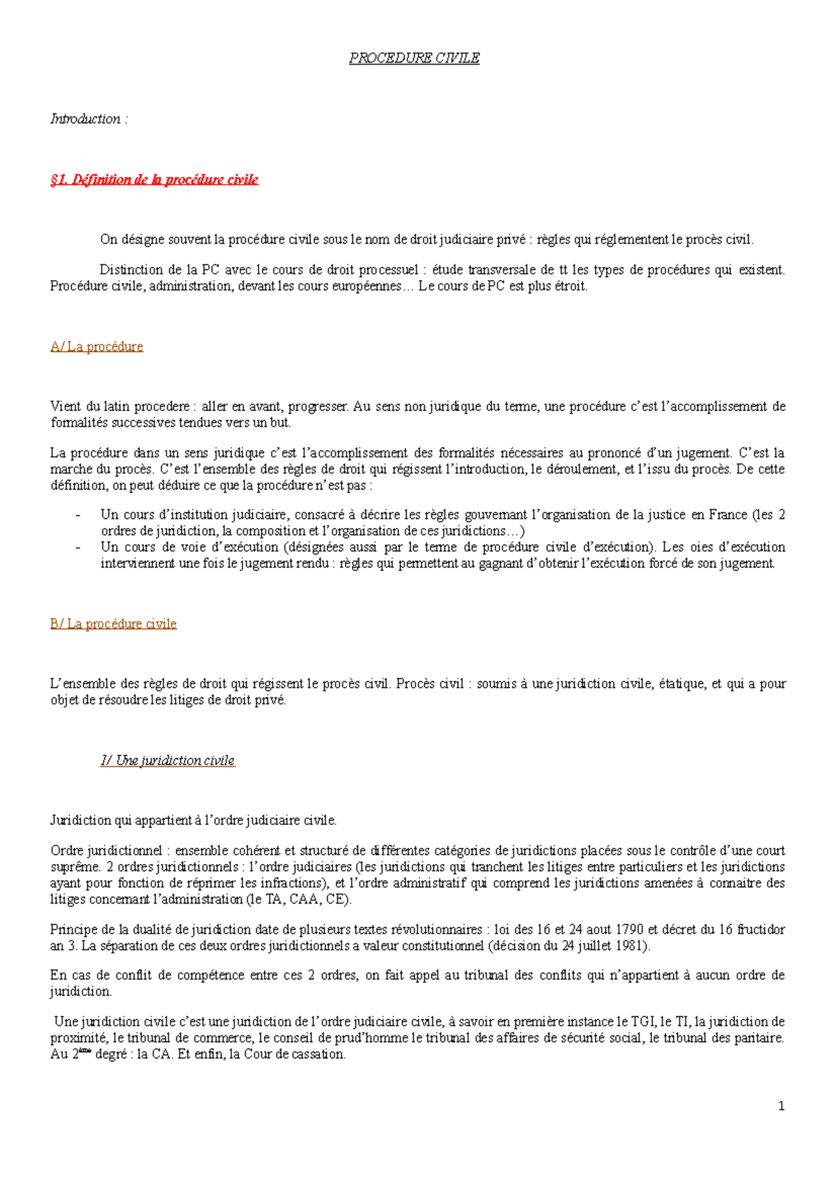 Procedure Civile - PROCEDURE CIVILE Introduction : §1. Définition de la ...