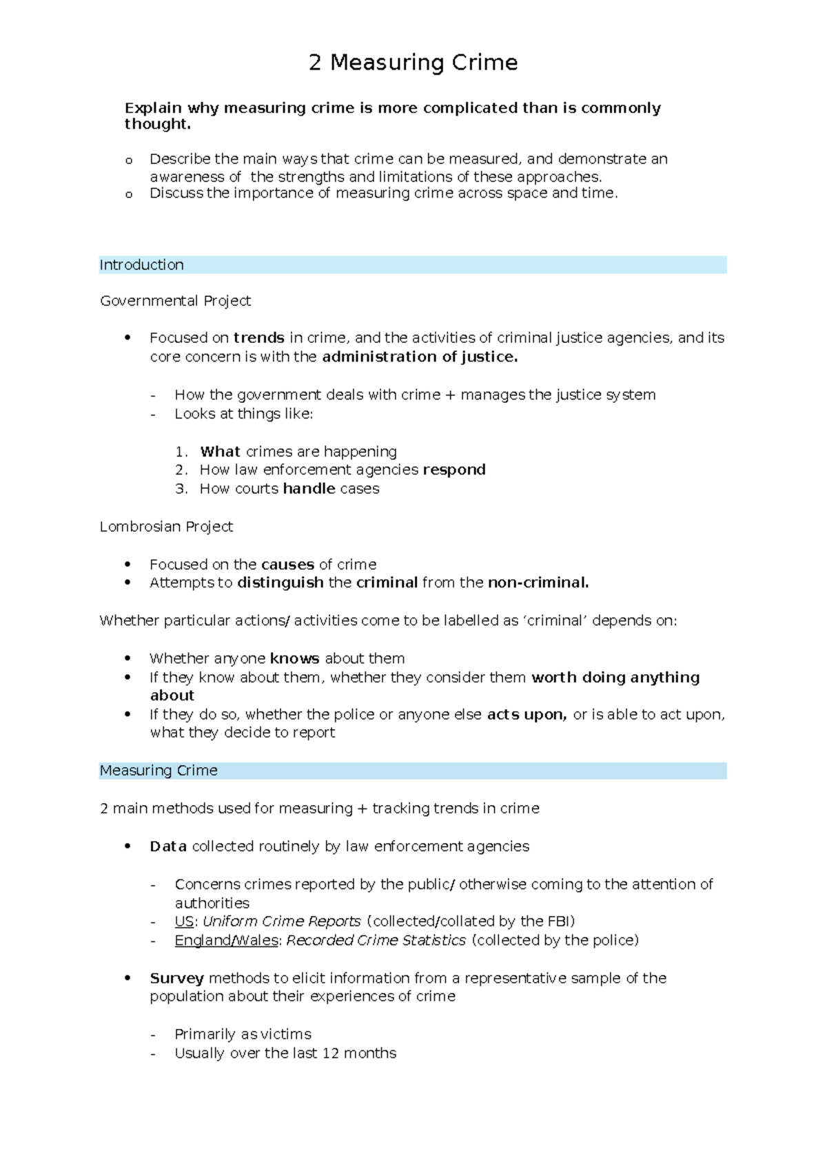 Chapter 3 Notes - Explain why measuring crime is more complicated than ...