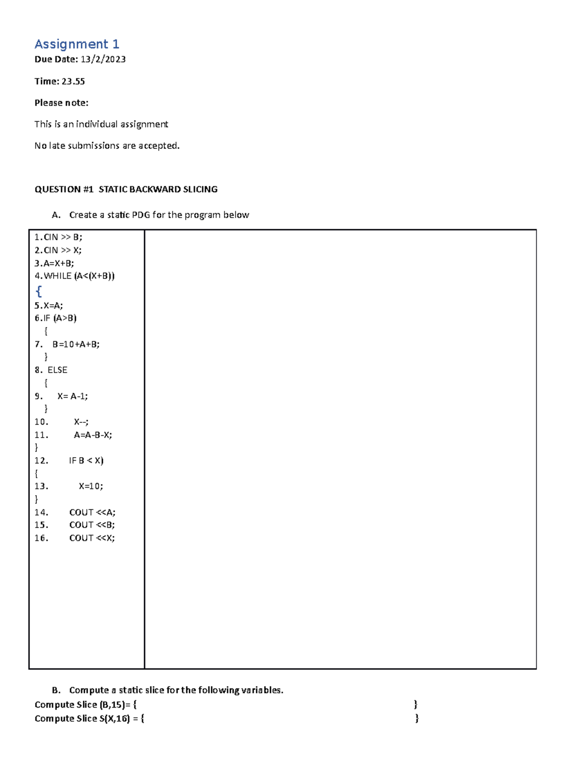 Assignment 1 - Please note: This is an individual assignment No late ...