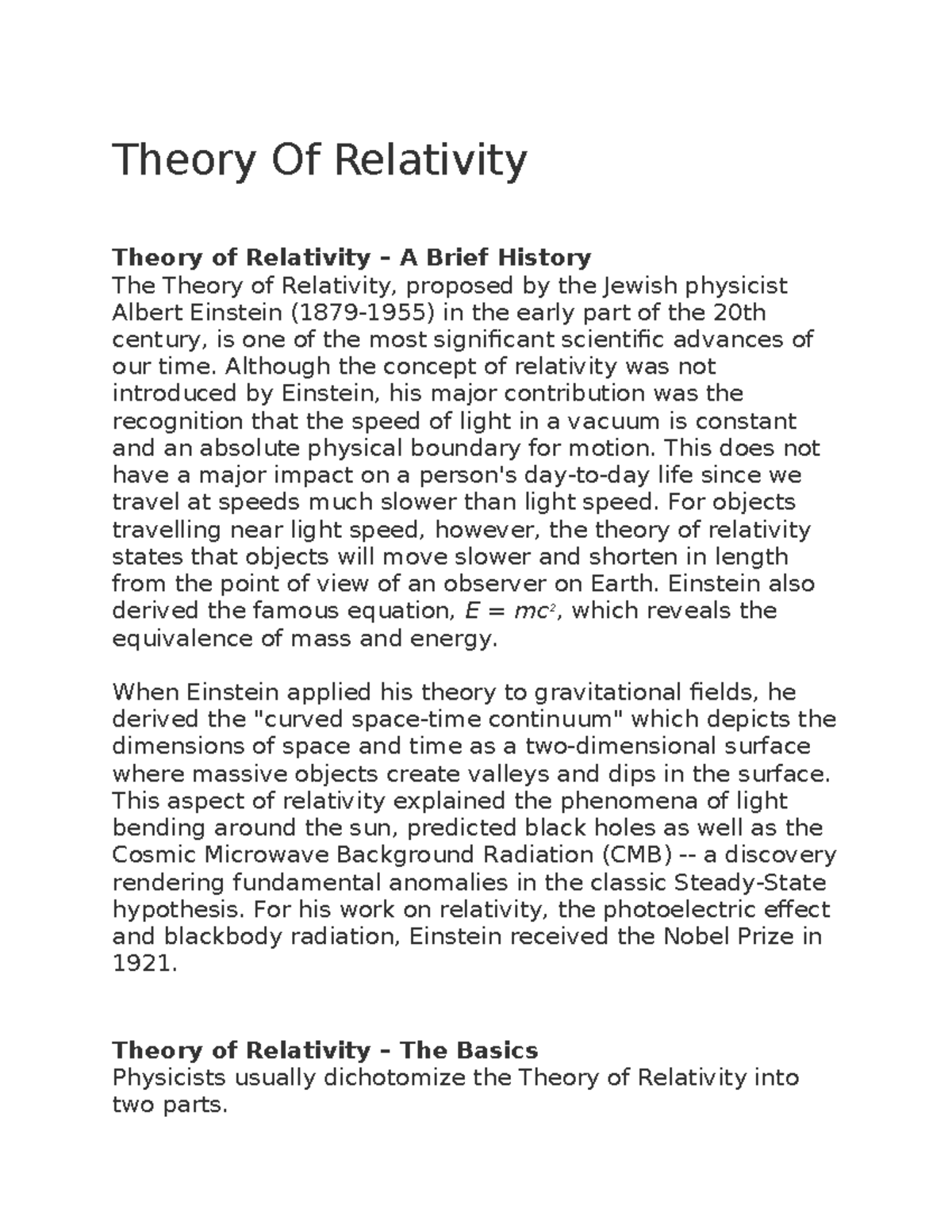 Theory Of Relativity - Although the concept of relativity was not ...