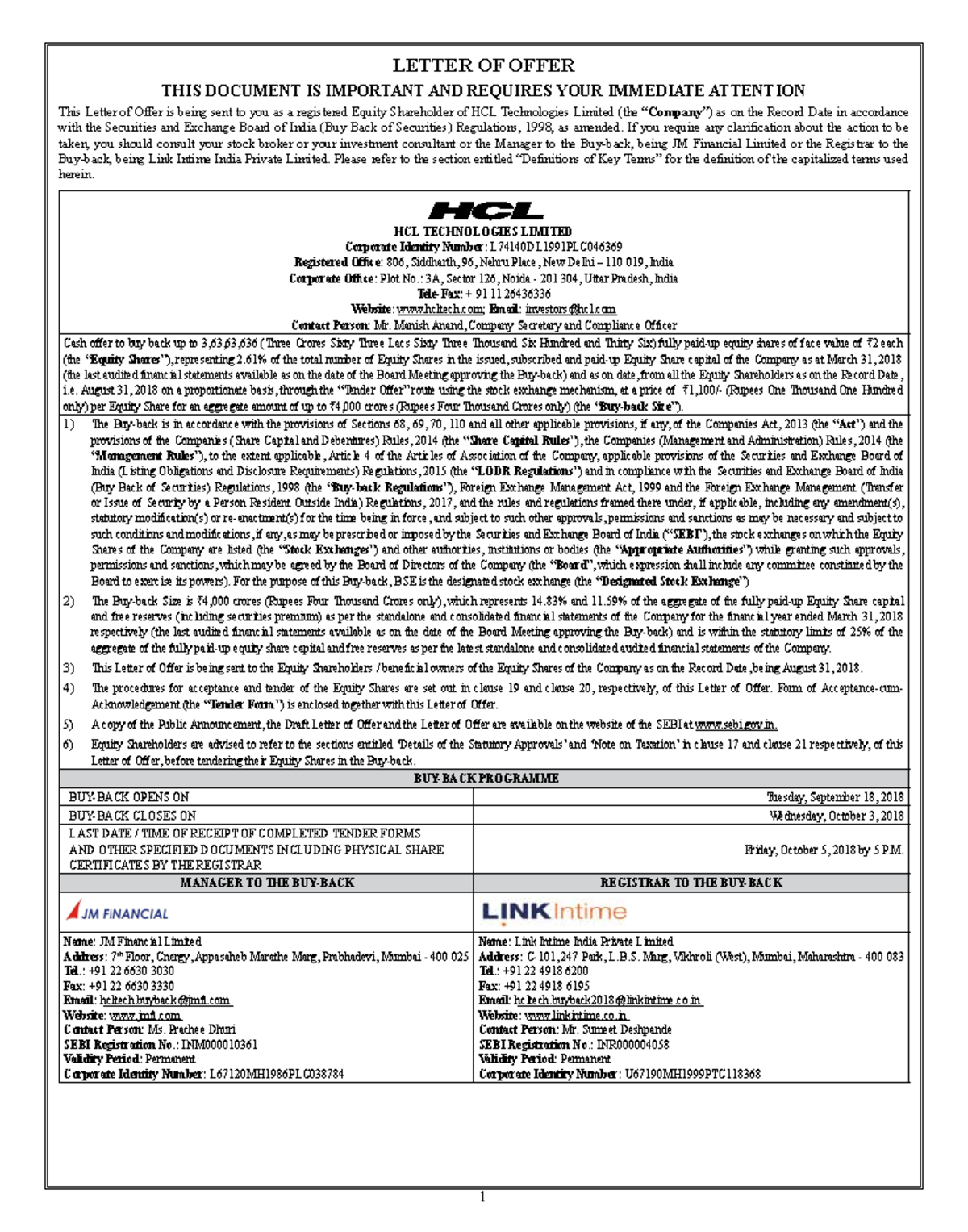 Project sequel - letter of offer final - LETTER OF OFFER THIS DOCUMENT ...