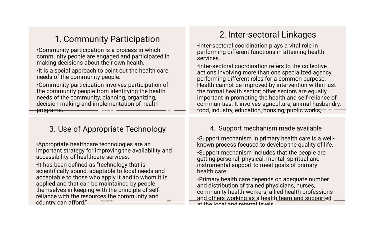 Four Pillars of PHC Lectures fundamentals of nursing Studocu