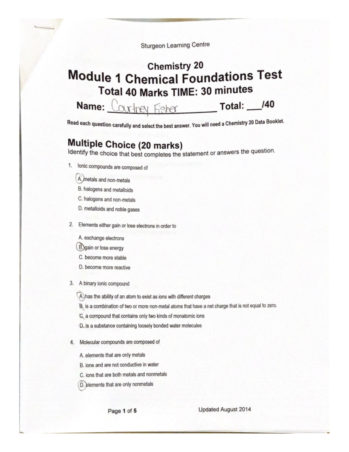 Module 1 Test - Chem Test - CHEM2201 - Studocu