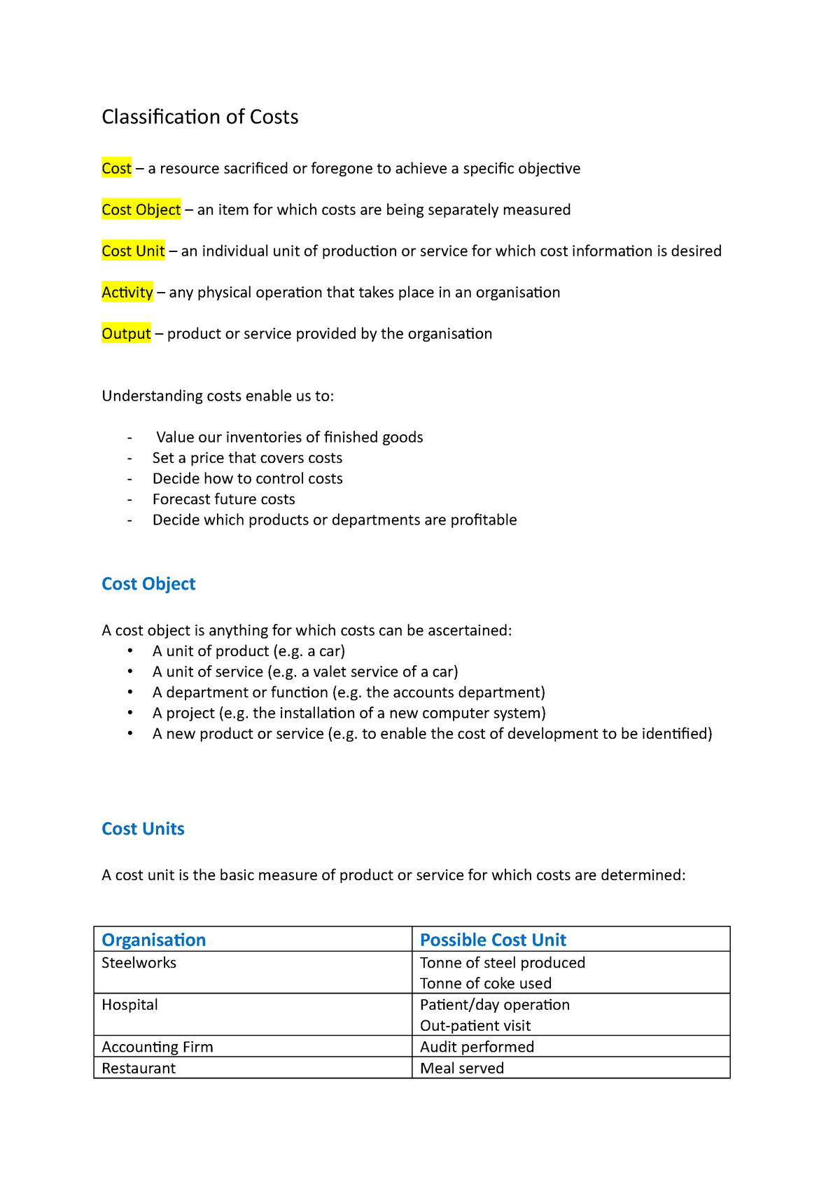 Management accounting - Classification of Costs - Classification of