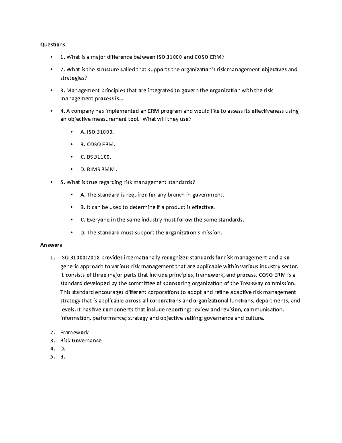 4-1 assignment - Questions What is a major difference between ISO 31000 ...