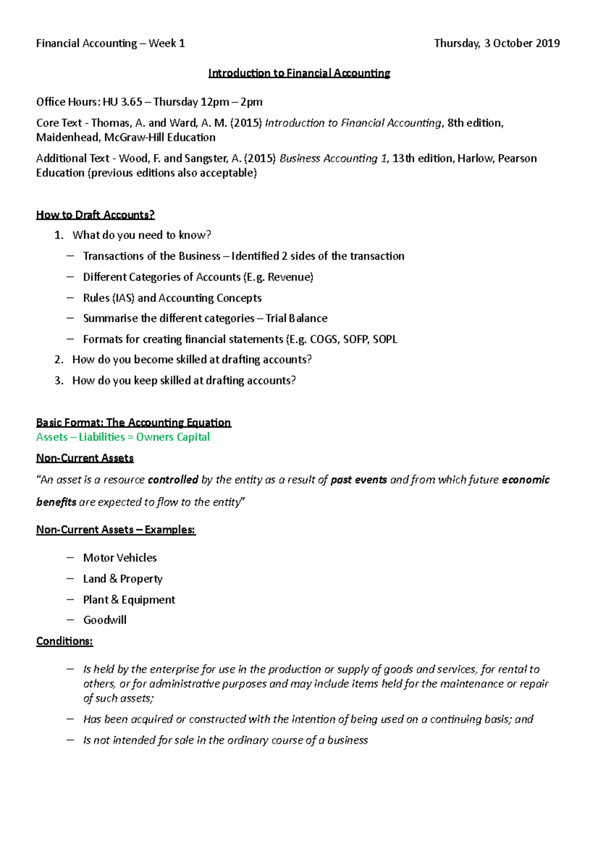 FA - Lecture - Week 1 - 03:10:2019 - Financial Accounting – Week 1 ...