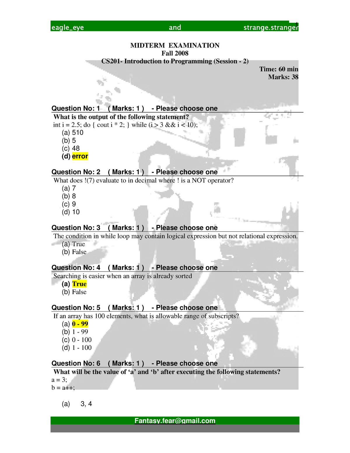 Cs 201 Mid Term - - Studocu