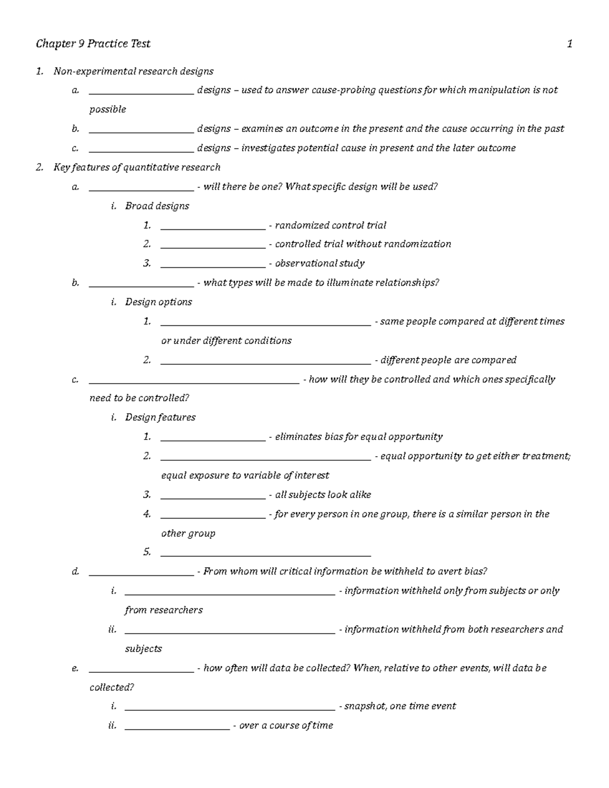 Chapter 9 Practice Test - Chapter 9 Practice Test Non-experimental ...