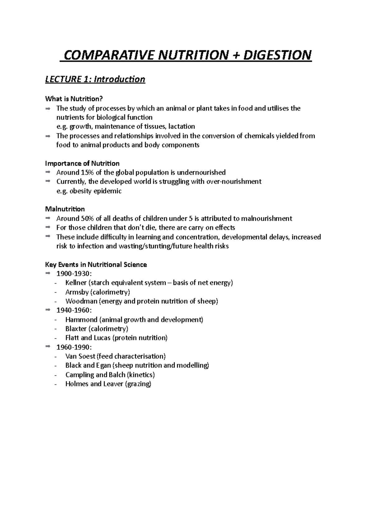 Comparative Nutrition And Digestion Summaries - COMPARATIVE NUTRITION ...