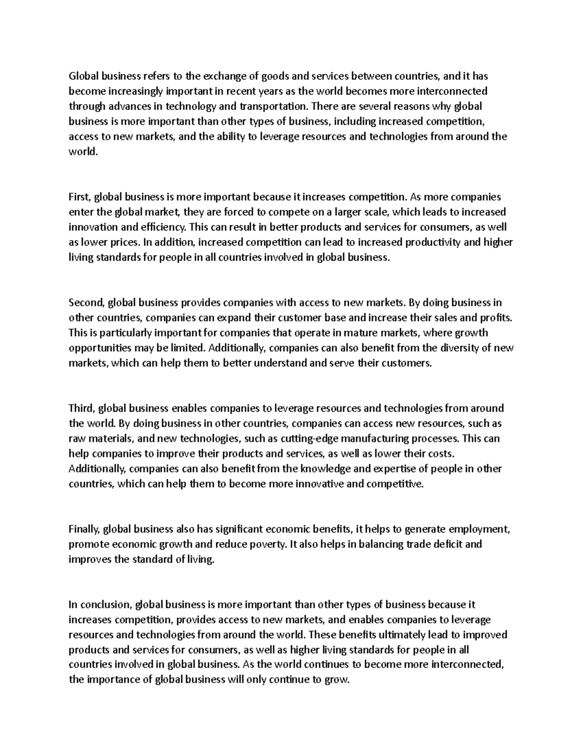 global business essay