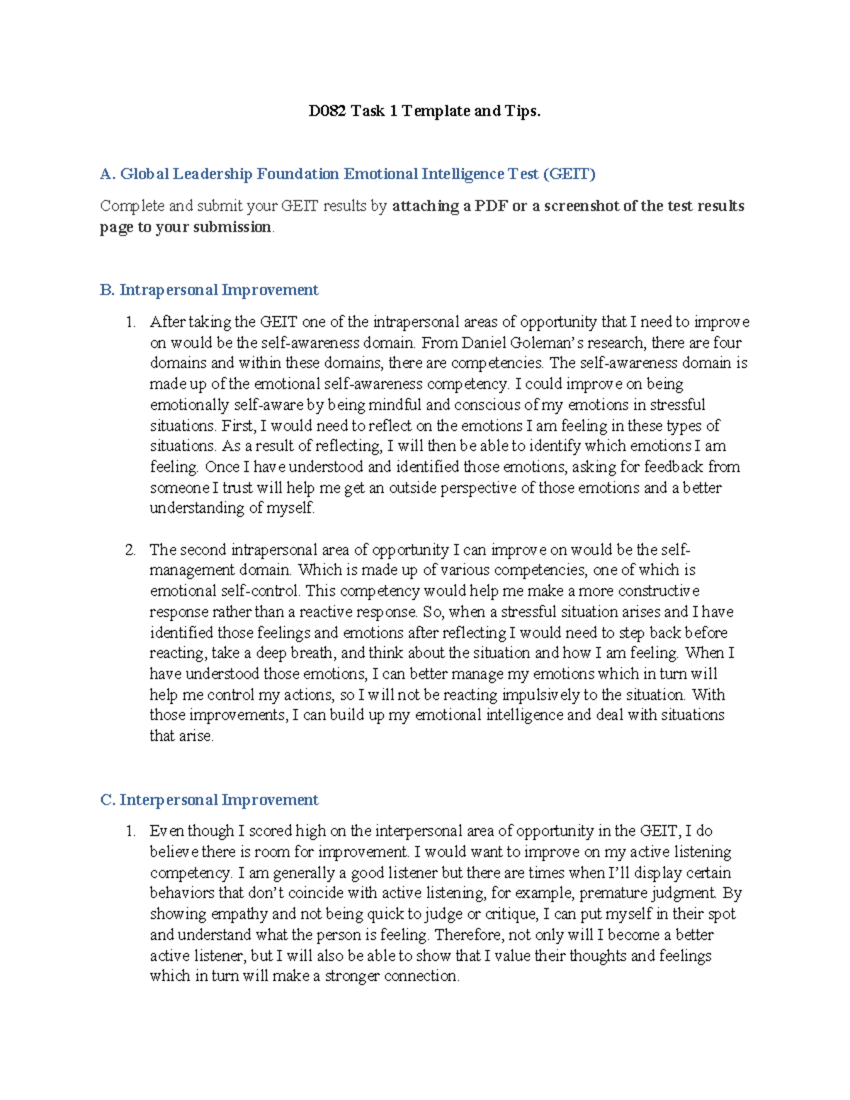 D082 Task 1 - Passed Task 1 - D082 Task 1 Template And Tips. A. Global ...