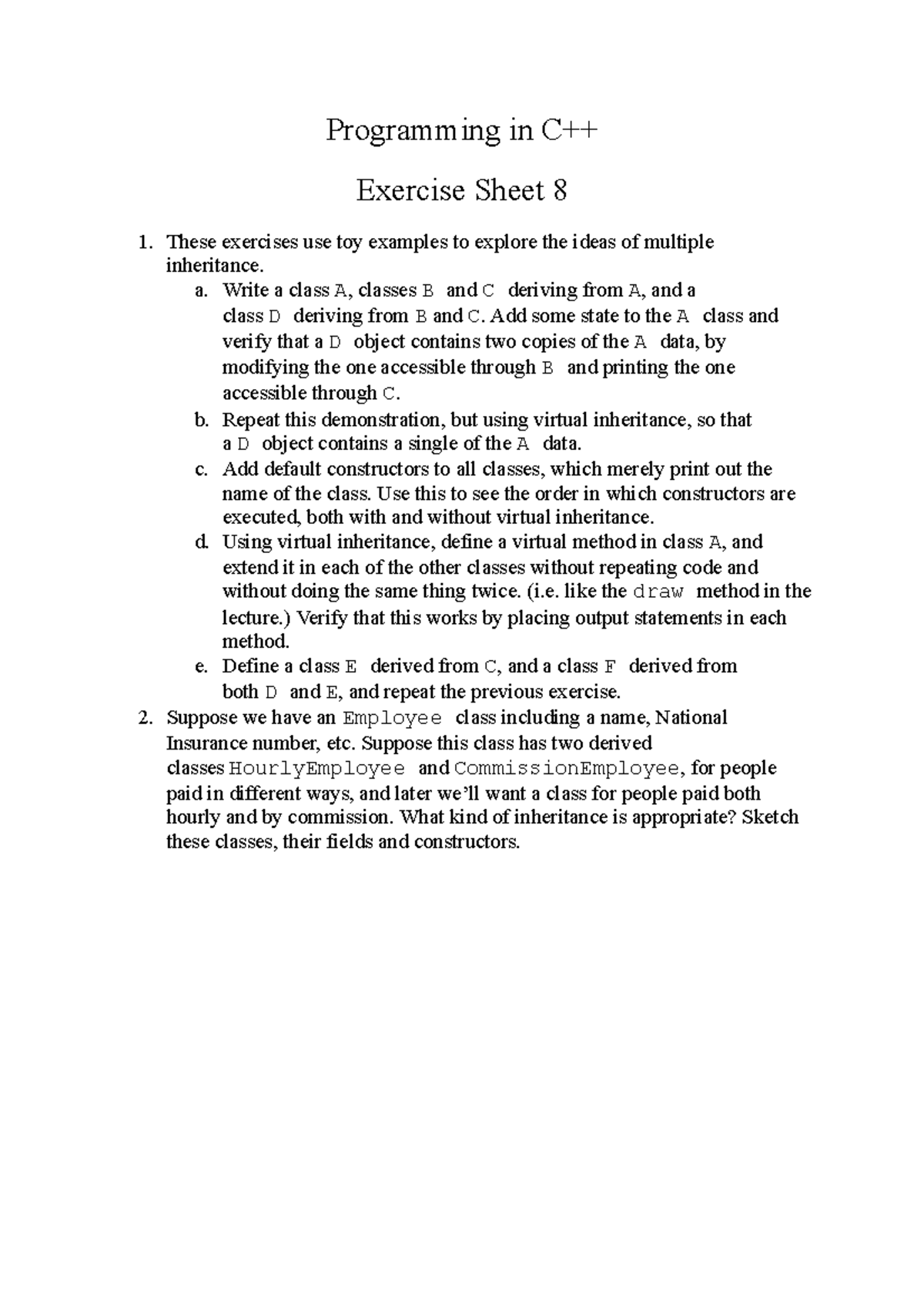 2016-2017 Lab Exercise Sheet 7 - Programming in C++ Exercise Sheet 8 1 ...