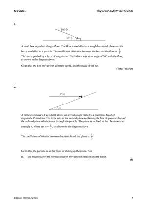 Caie as level maths 9709 mechanics v1 - ZNOTES SUMMARIZED NOTES ON THE ...