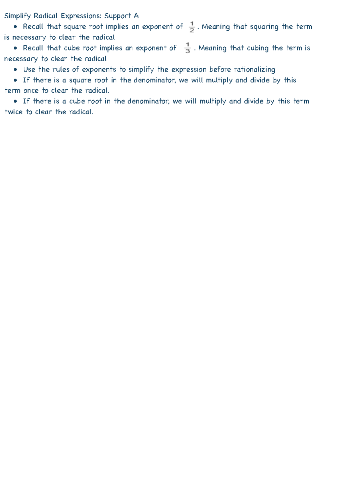 Simplify Radical Expressions - Meaning that squaring the term is ...