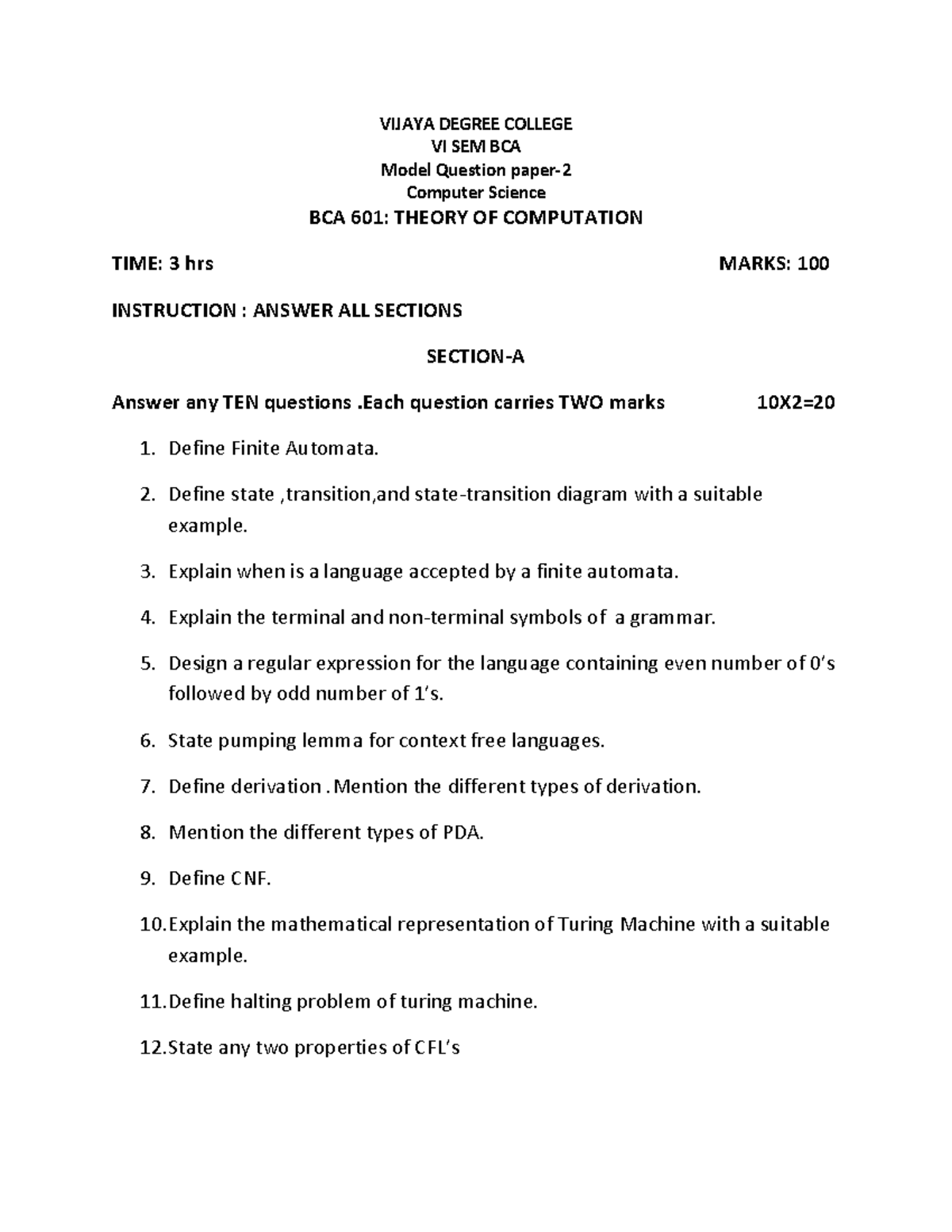 Toc model qp2 - Yolllo - VIJAYA DEGREE COLLEGE VI SEM BCA Model ...