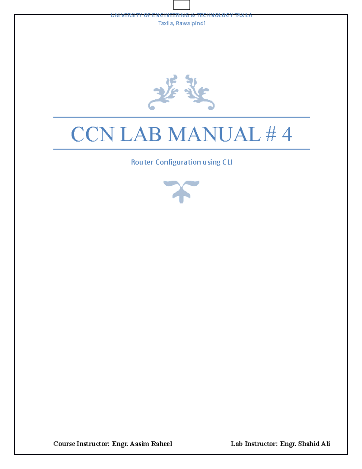 CCN Lab 4 Lab Manual CCN LAB MANUAL 4 Router Configuration using