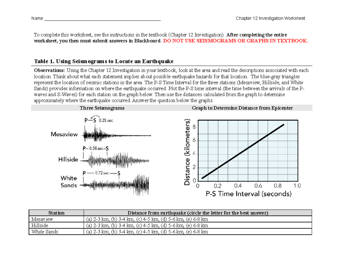 earthquake assignment for students