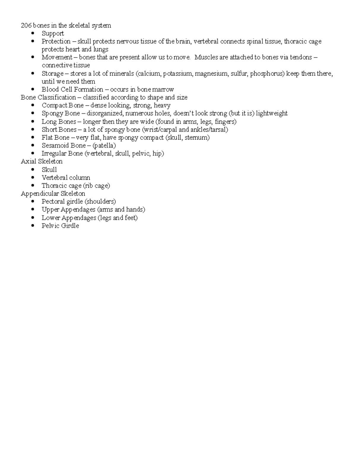 Skeletal System - A&P Lecture Notes Guide Nursing - 206 bones in the ...