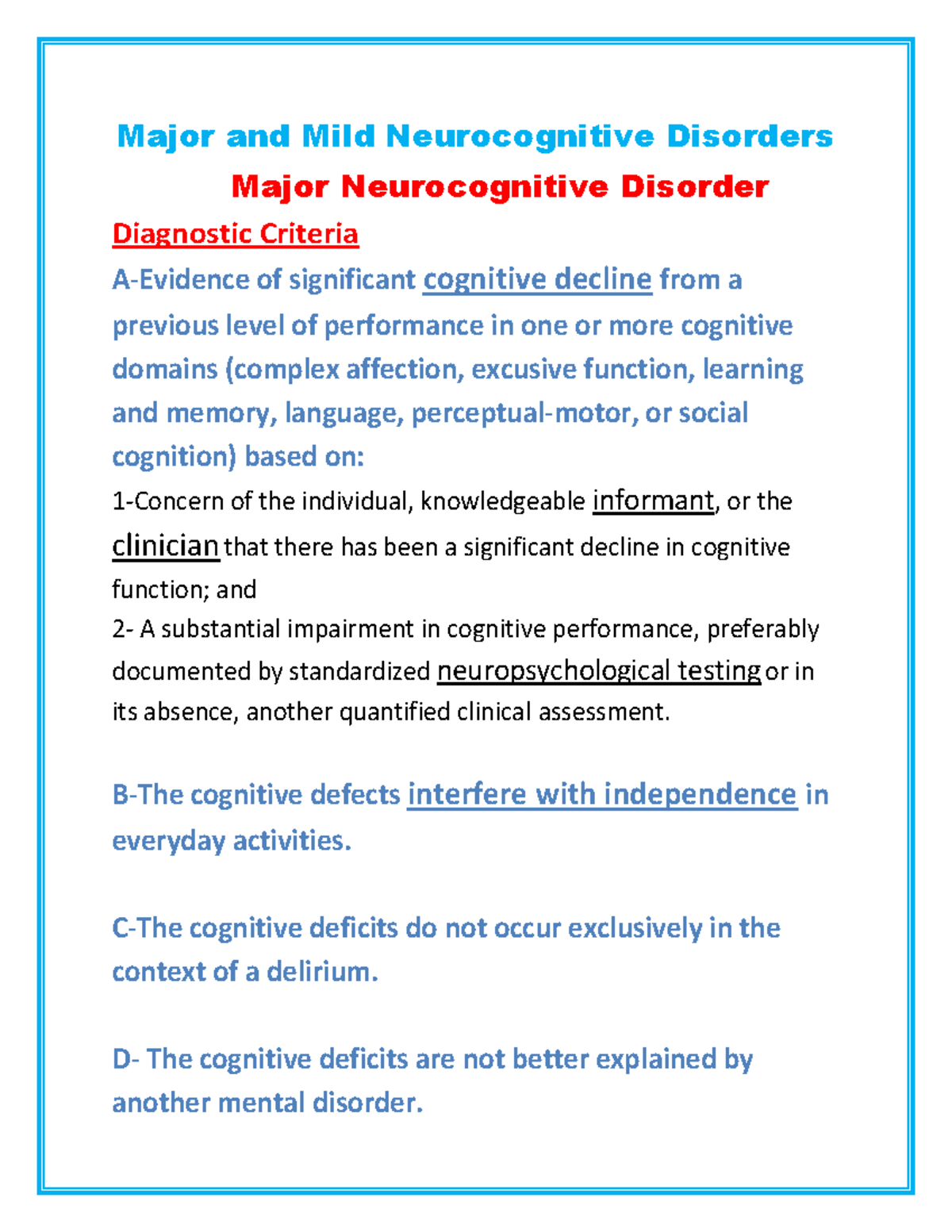 13 Neurocognitive Disorders Major And Mild Neurocognitive Disorders Major Neurocognitive