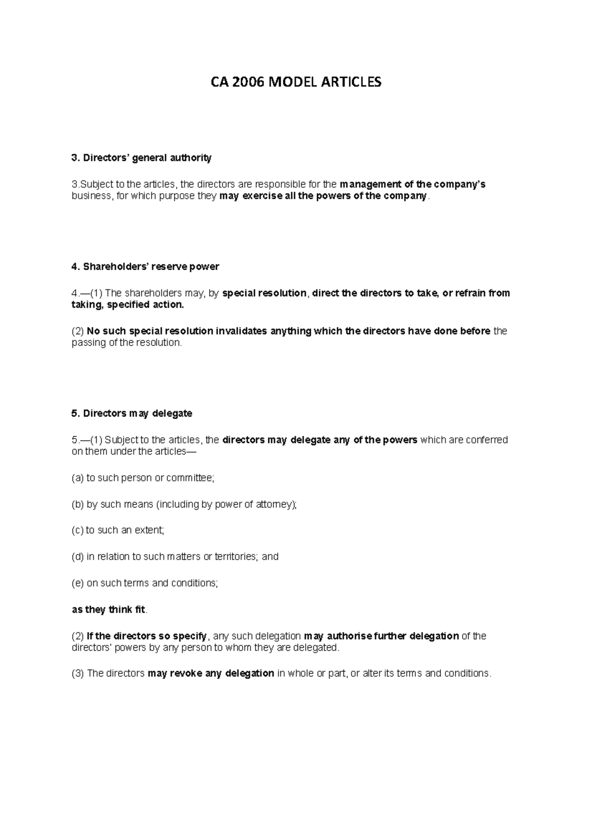 CA 2006 Model Articles - notes - CA 2006 MODEL ARTICLES Directors ...