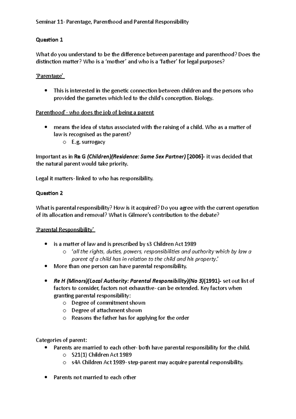 Seminar 11- Parantage, Parenthood and Parental Responsibility ...