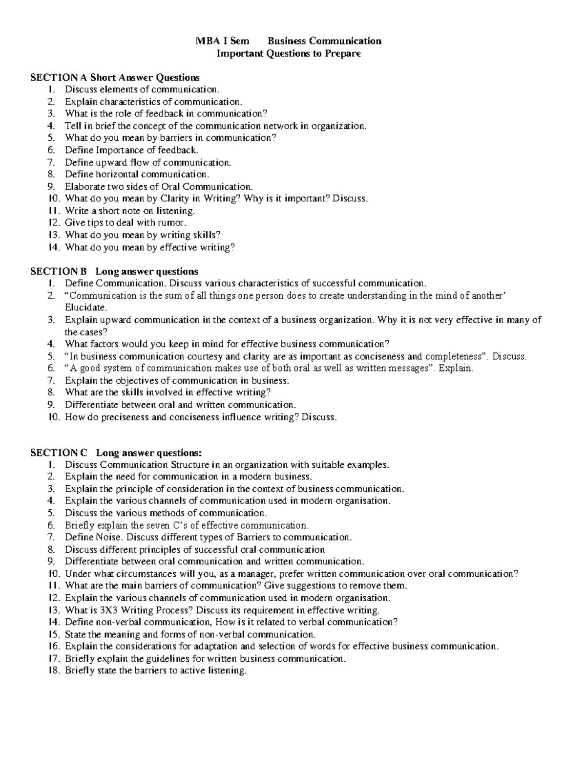 business communication assignment questions