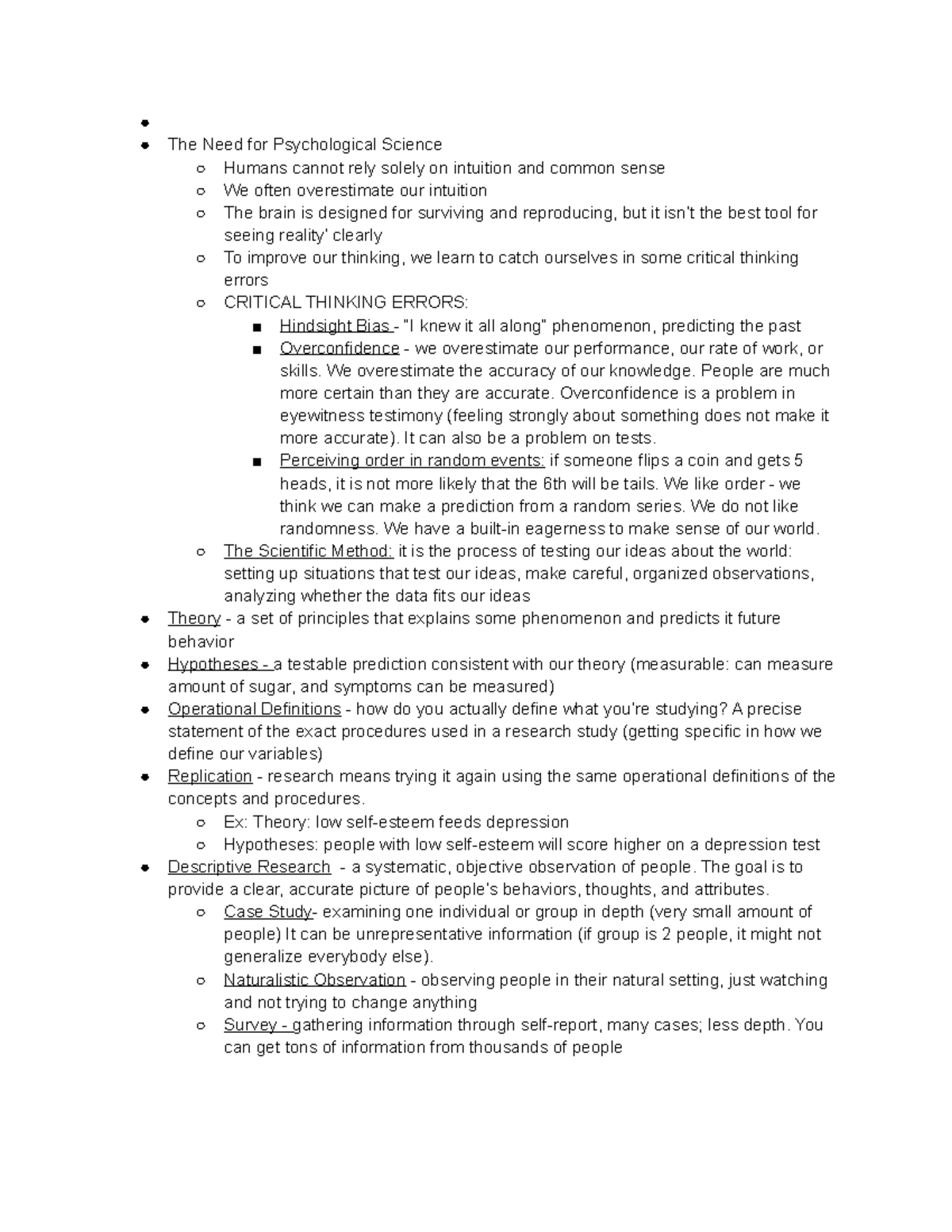 Chapter 1 - Psych 1010 Lecture Notes Melinda Fabian - The Need For ...