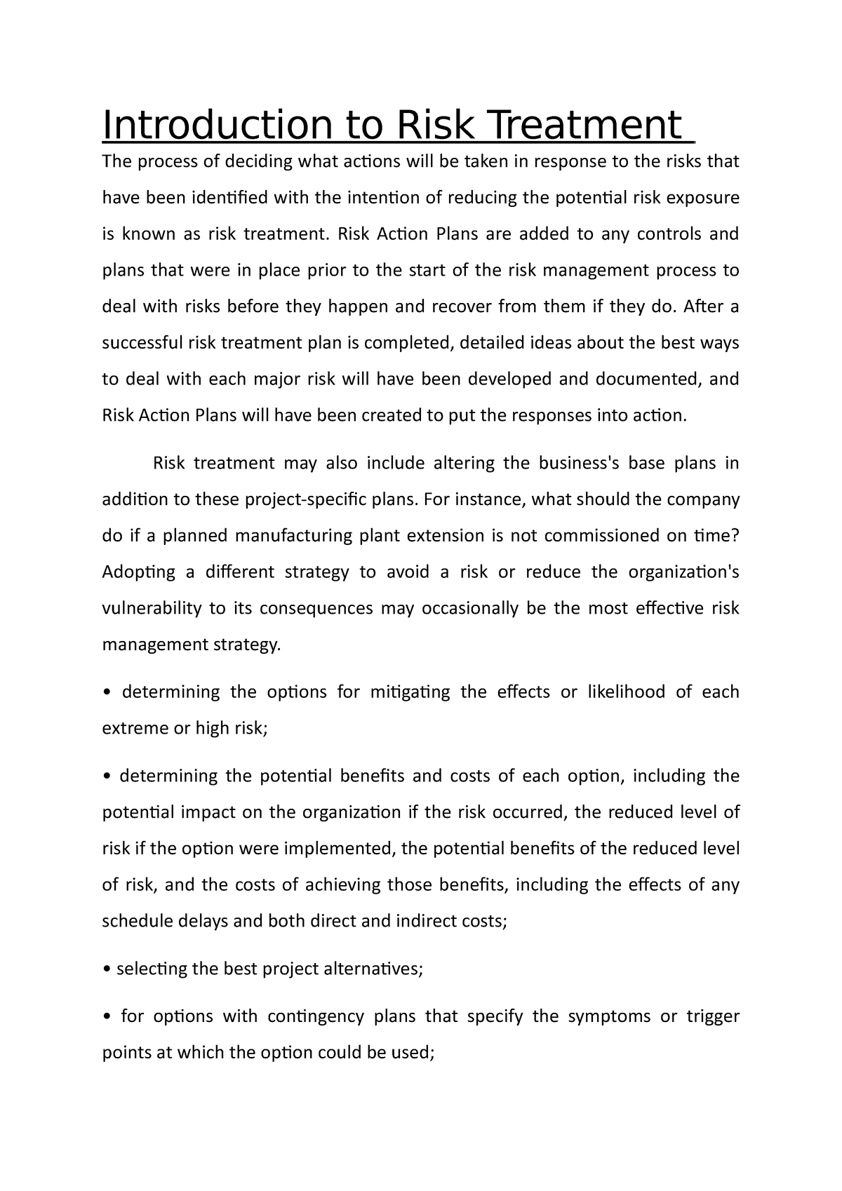 Introduction To Risk Treatment Risk Action Plans Are Added To Any Controls And Plans That Were 2046
