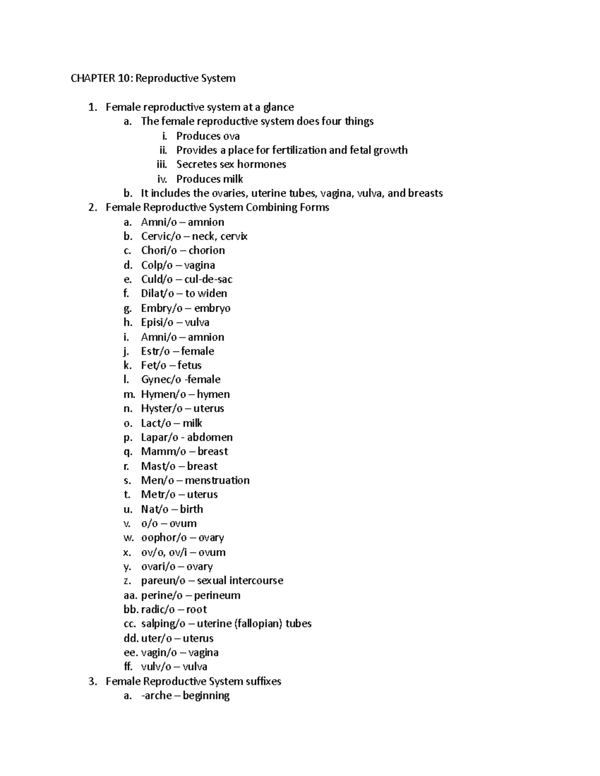 Reproductive System Med Term CHAPTER 10 Reproductive System Female