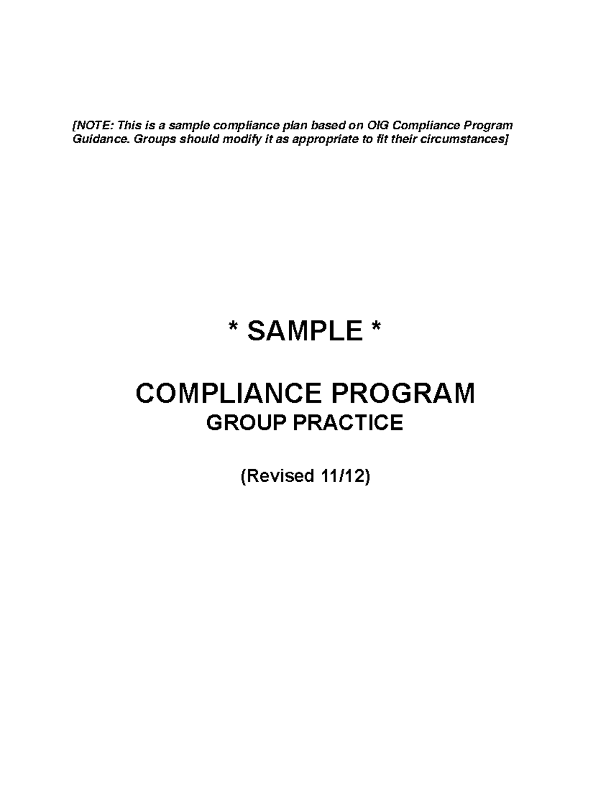 Healthcare-Bootcamp Compliance Plan - [NOTE: This is a sample ...