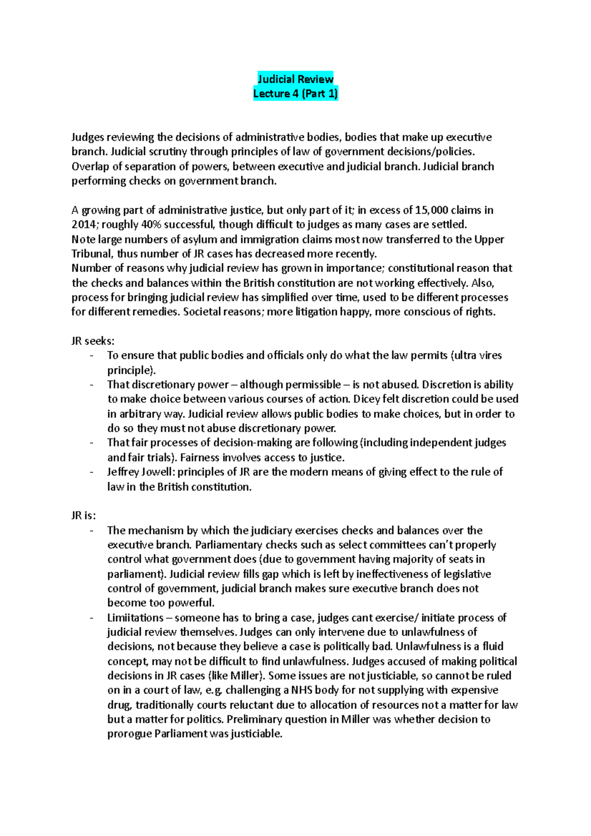 Lecture 4 - Judicial Review - Judicial Review Lecture 4 (Part 1) Judges ...