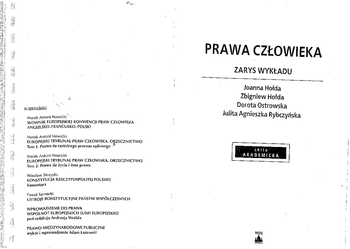 Prawa człowieka - zarys wykładu J. Hołda, Z. Hołda, D. Ostrowska, J. A