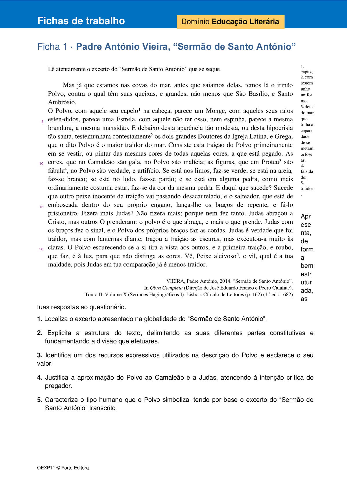 Padre António Vieira - Fichas de gramática , de educação literária e  apontamentos - Ficha - Studocu