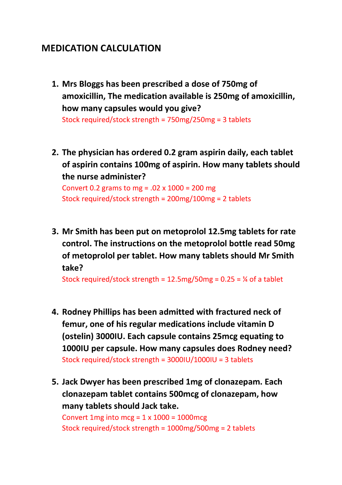 Answers Medication Calculations And Exam Revision - MEDICATION ...