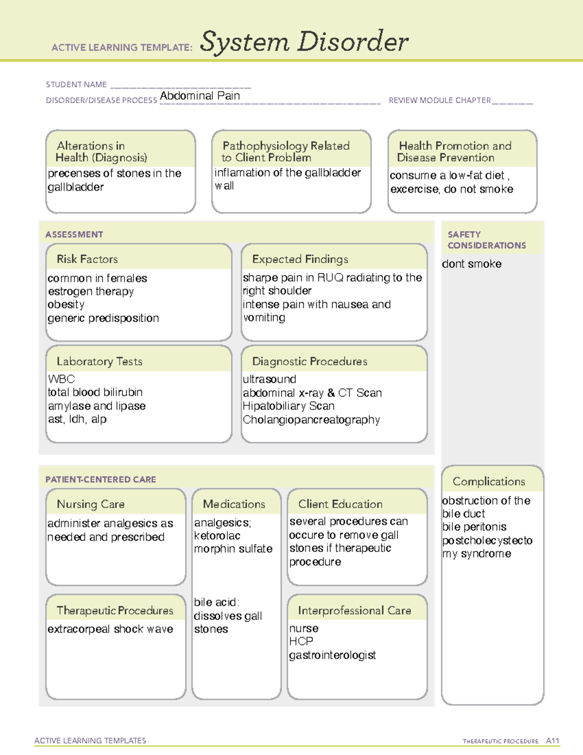 Abdominal Pain - Apomg Om Omg Omg Om G - Nurs 110 - Chamberlain 