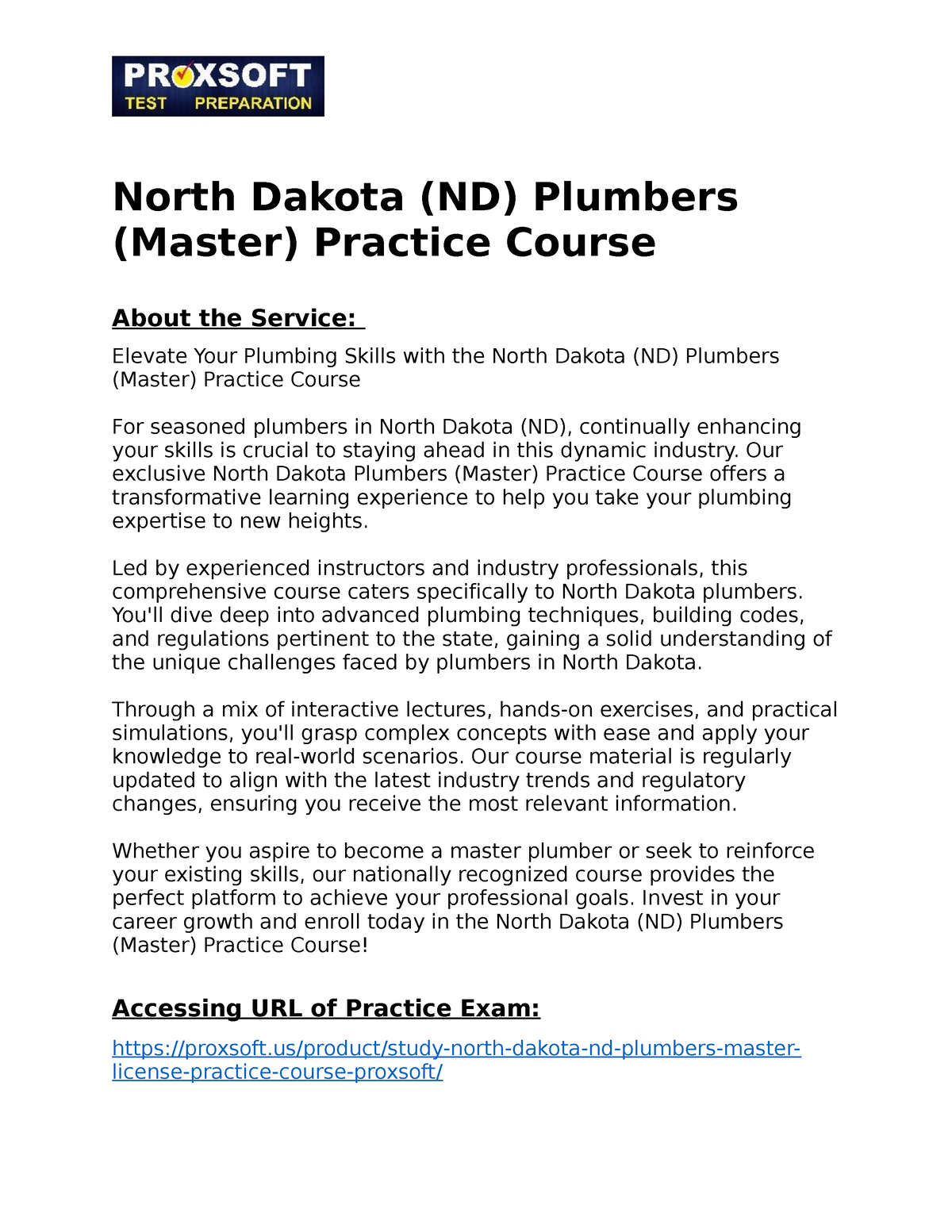 download North Dakota plumber installer license prep class